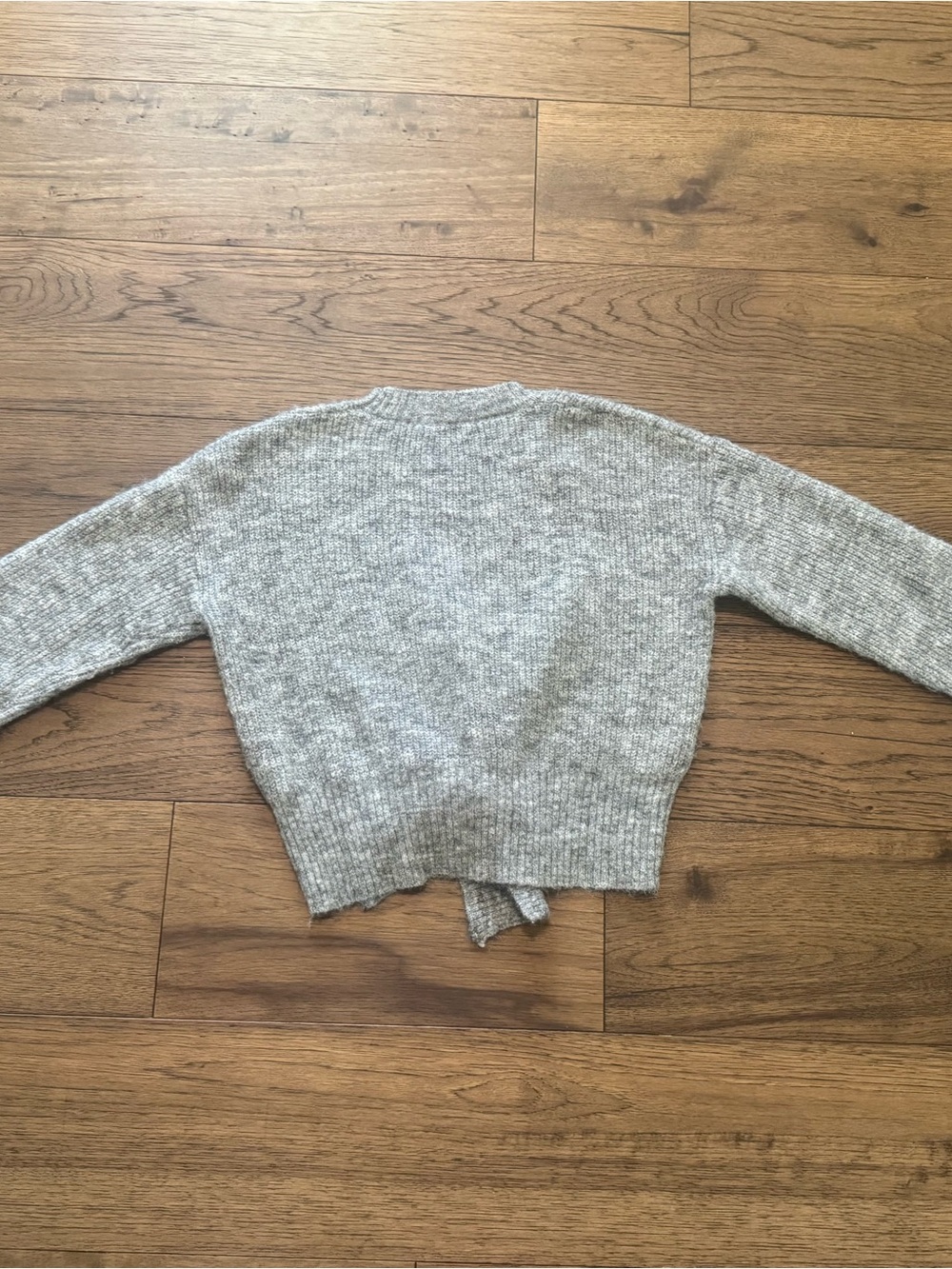 Petal & Pup Light Gray Tie-Front Ribbed Crewneck Sweater - Picture 3 of 3